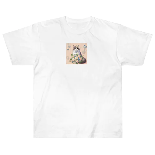 猫と薔薇　パールver. Heavyweight T-Shirt