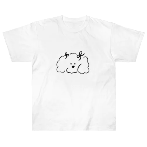 ふわふわの白い犬/リボン ヘビーウェイトTシャツ