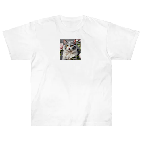 ピオニーと猫 ヘビーウェイトTシャツ