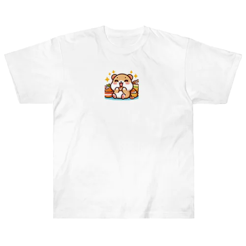 食欲旺盛なかわいいハムスター ヘビーウェイトTシャツ