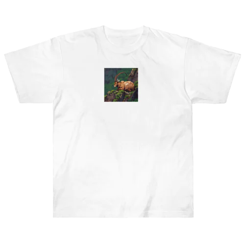 眠っているアイベックスのピクセル化された写真 Heavyweight T-Shirt