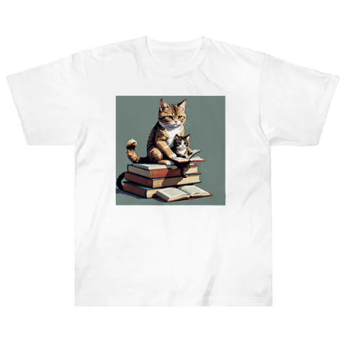 本を読む猫 ヘビーウェイトTシャツ