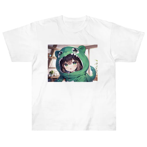 恐竜の着ぐるみを着た女の子 Heavyweight T-Shirt