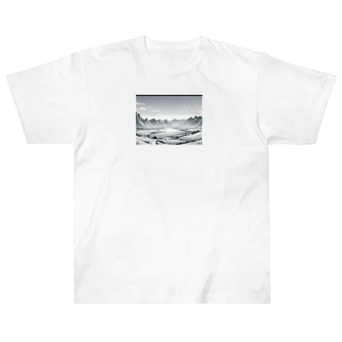 モノクロの雪景色 ヘビーウェイトTシャツ