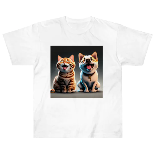 ご機嫌な猫と犬 ヘビーウェイトTシャツ