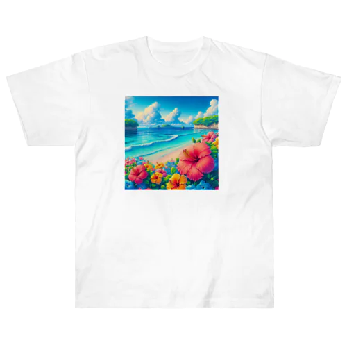 日本の風景:沖縄の海でゆんたく、Japanese scenery: Relaxing on the sea in Okinawa Heavyweight T-Shirt