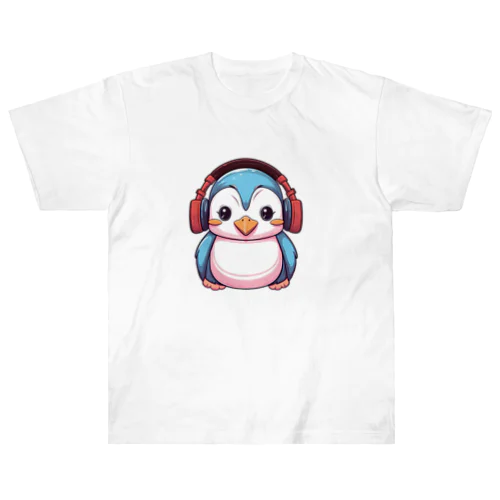 赤いヘッドホンを付けているペンギン Heavyweight T-Shirt