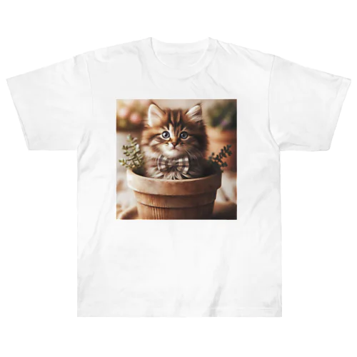 初めて作りました 猫さん Heavyweight T-Shirt