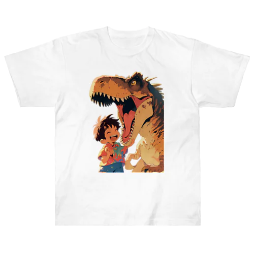 恐竜と少年　なでしこ1478 ヘビーウェイトTシャツ