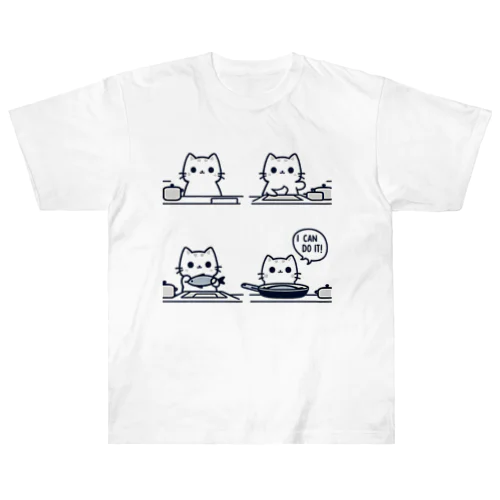 Positive cat　I can do it！（やればできる！） ヘビーウェイトTシャツ