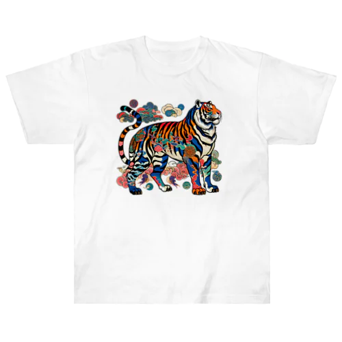 浮世絵風　虎（威風堂々）"Ukiyo-e Style: Majestic Tiger" "浮世绘风格：威风凛凛的虎" Heavyweight T-Shirt