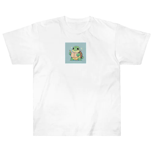 おもちゃの本を持ったかわいいカメ ヘビーウェイトTシャツ