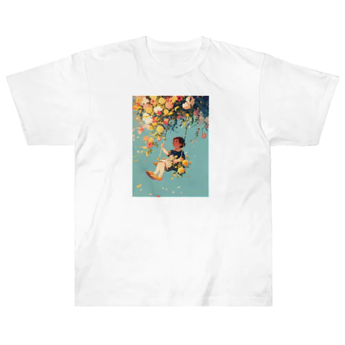 花ブランコに揺られ喜ぶ女の子　ラフルール　1859 Heavyweight T-Shirt