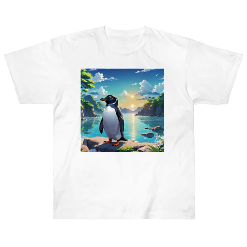 海辺のペンギン画像！ Heavyweight T-Shirt