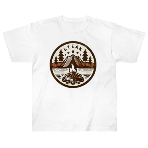 Camping Steak（キャンピング・ステーキ）04テントとステーキ ヘビーウェイトTシャツ