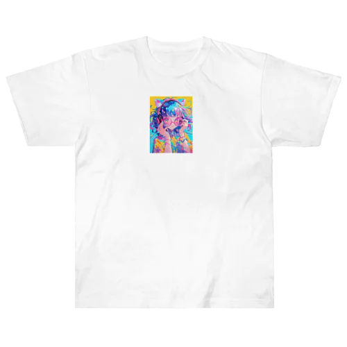 メガネの可愛い女の子のキャラクター Heavyweight T-Shirt