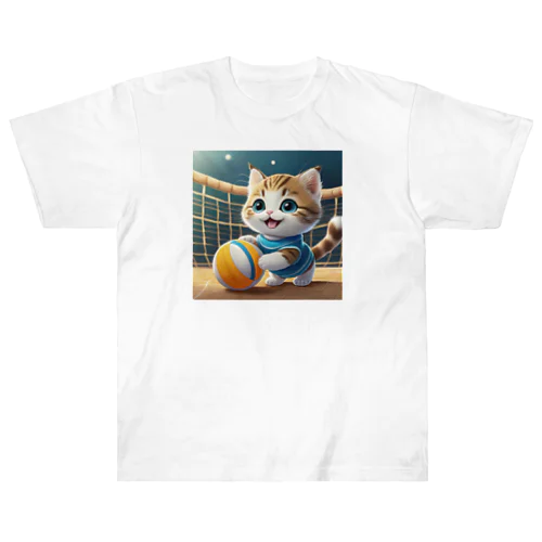 猫とバレーボール ヘビーウェイトTシャツ