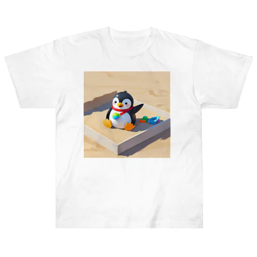 かわいいペンギンとおもちゃのサンドボックス ヘビーウェイトTシャツ