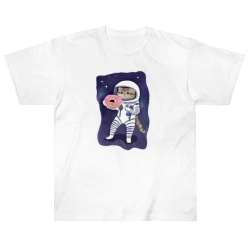 宇宙でドーナツを食べる猫 Heavyweight T-Shirt