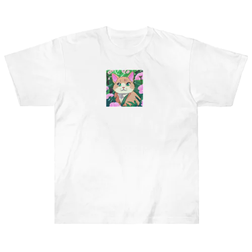 アニメ調・花畑の猫 ヘビーウェイトTシャツ