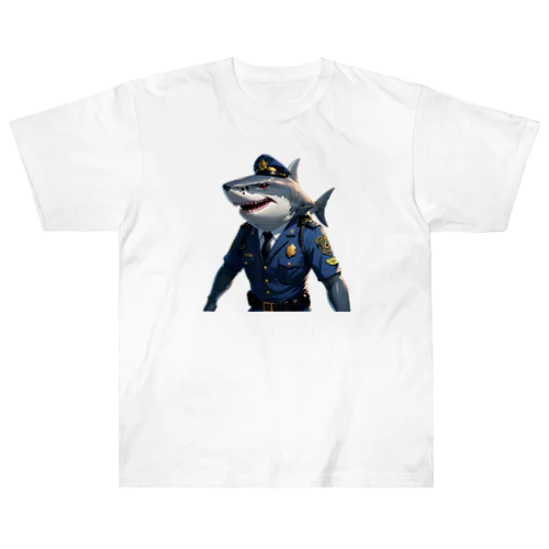 海の守護者：クールな警察鮫 ヘビーウェイトTシャツ