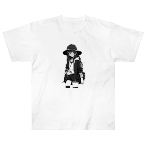 悲しみ美少女モノクロ Heavyweight T-Shirt