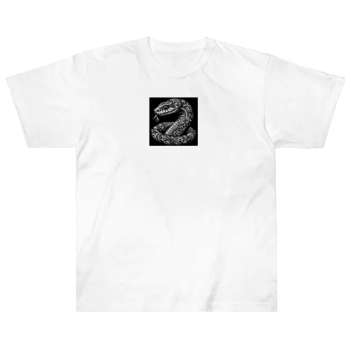 モノクロ蛇のタペストリー Heavyweight T-Shirt