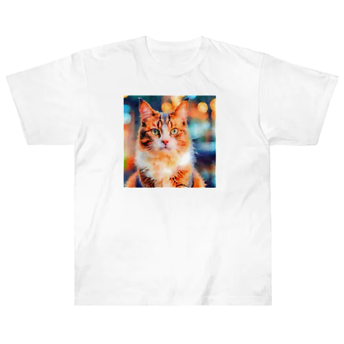 猫の水彩画/キジトラねこのイラスト ヘビーウェイトTシャツ