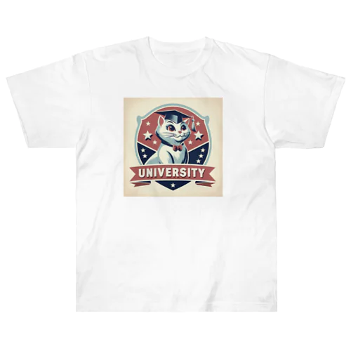 Meow University シリーズ【白猫】 Heavyweight T-Shirt