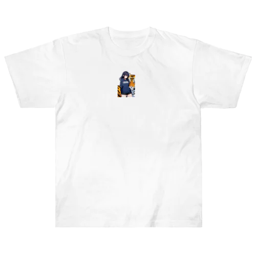 トラと女の子 ヘビーウェイトTシャツ