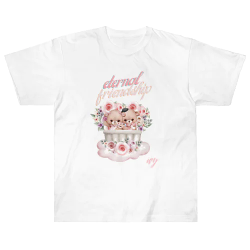 かわいいくまちゃんとお花 ヘビーウェイトTシャツ