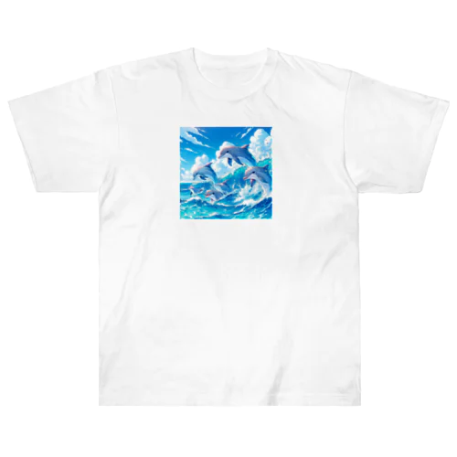 海で遊ぶイルカたちの楽しい風景 Heavyweight T-Shirt
