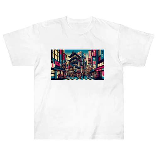 ネオンと伝統の調和-歌舞伎町の夜 ヘビーウェイトTシャツ