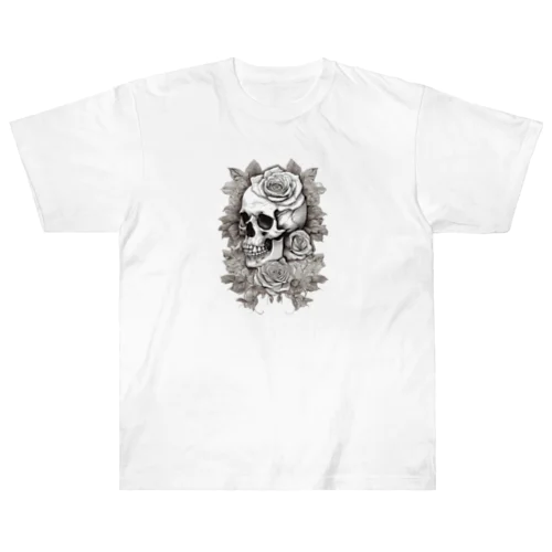 骸骨　薔薇　デザインTシャツ　アート　グラフィック ヘビーウェイトTシャツ
