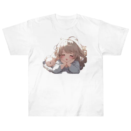 眠れない夜の可愛い少女 Heavyweight T-Shirt