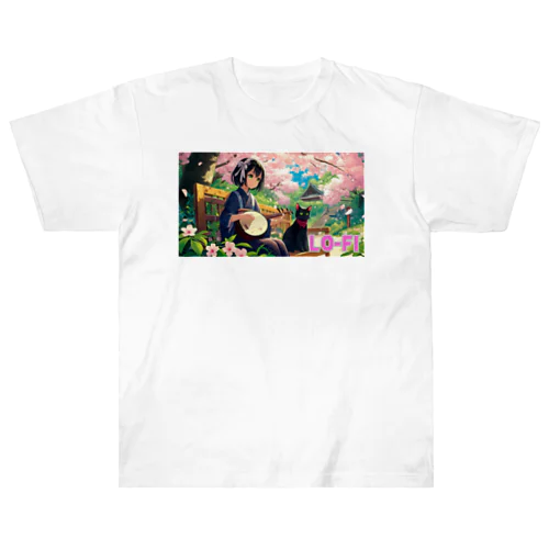 時空の旅猫アルトとミアと桜の庭園 Heavyweight T-Shirt