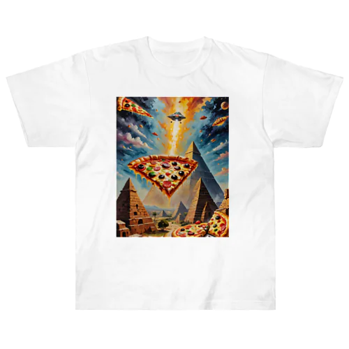 ピザとピラミッドとUFOの三角関係 ヘビーウェイトTシャツ
