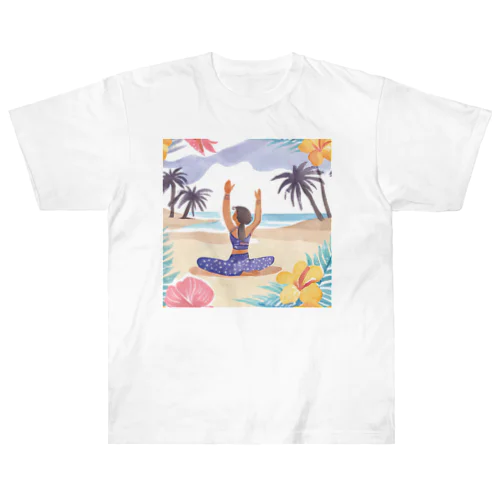 ハワイで砂浜ヨガ Heavyweight T-Shirt