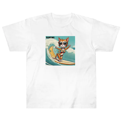 SURFING猫（女の子バージョン） ヘビーウェイトTシャツ