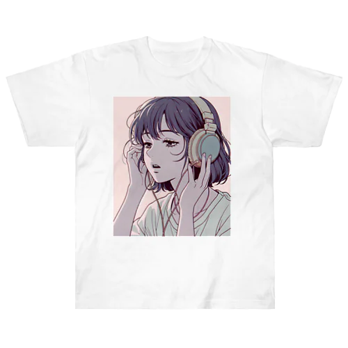 ヘッドフォンをしている女の子 ヘビーウェイトTシャツ