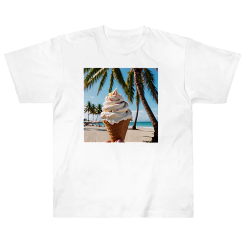 アイスクリームとヤシの木の夏 ヘビーウェイトTシャツ