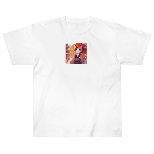 傘をさしている猫_アニメ風2 Heavyweight T-Shirt