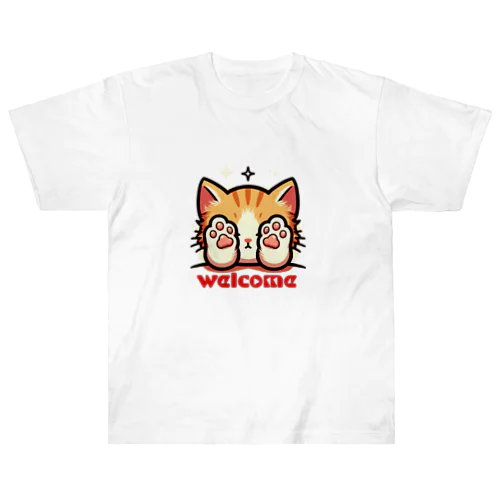 肉球で目隠し猫ちゃん ヘビーウェイトTシャツ