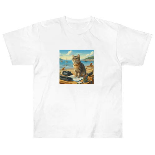 海辺の仕事猫 ヘビーウェイトTシャツ