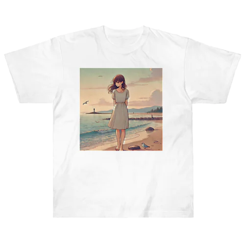 海辺の女の子 Heavyweight T-Shirt