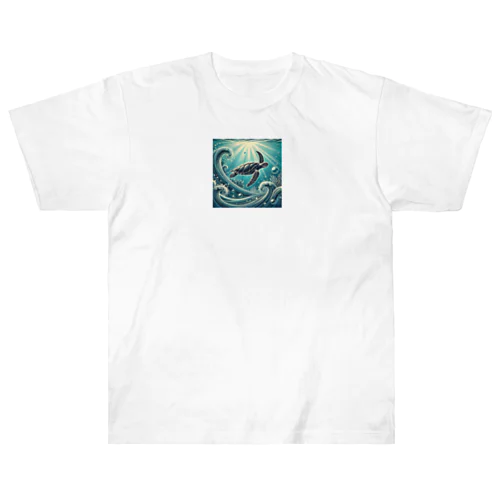 ウミガメと水流 Heavyweight T-Shirt