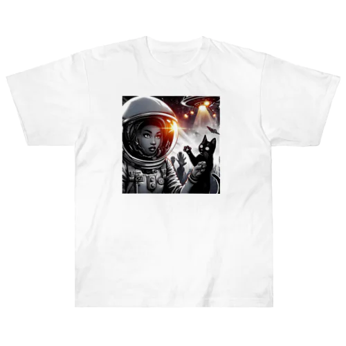 猫型宇宙人との遭遇 ヘビーウェイトTシャツ