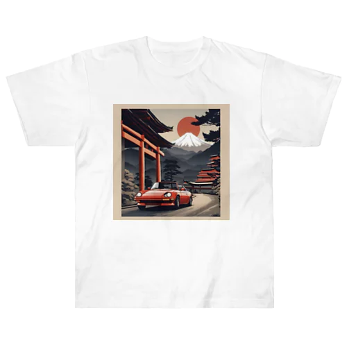 赤いスポーツカーと日本の風景2 Heavyweight T-Shirt