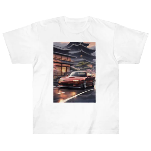 赤いスポーツカーと日本の風景 Heavyweight T-Shirt