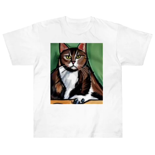 どっしりかまえる猫ちゃん Heavyweight T-Shirt